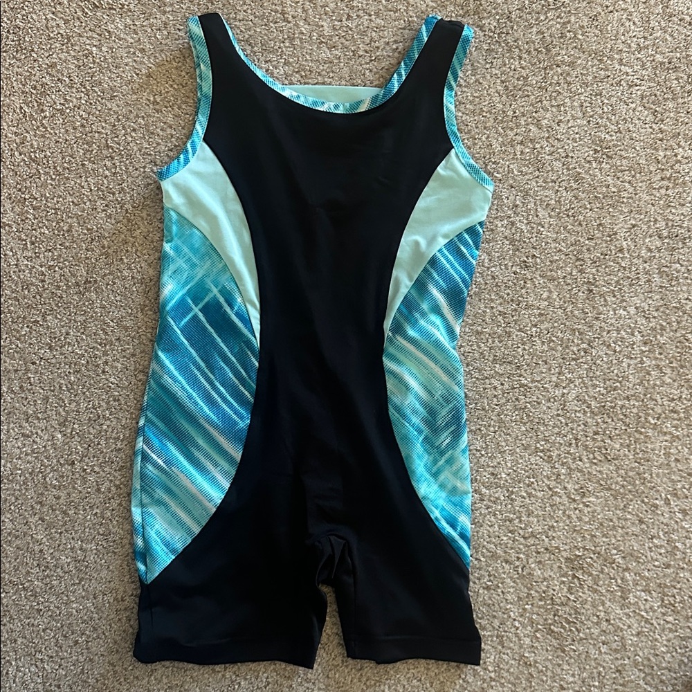 Danskin Black and Blue Patterned biketard